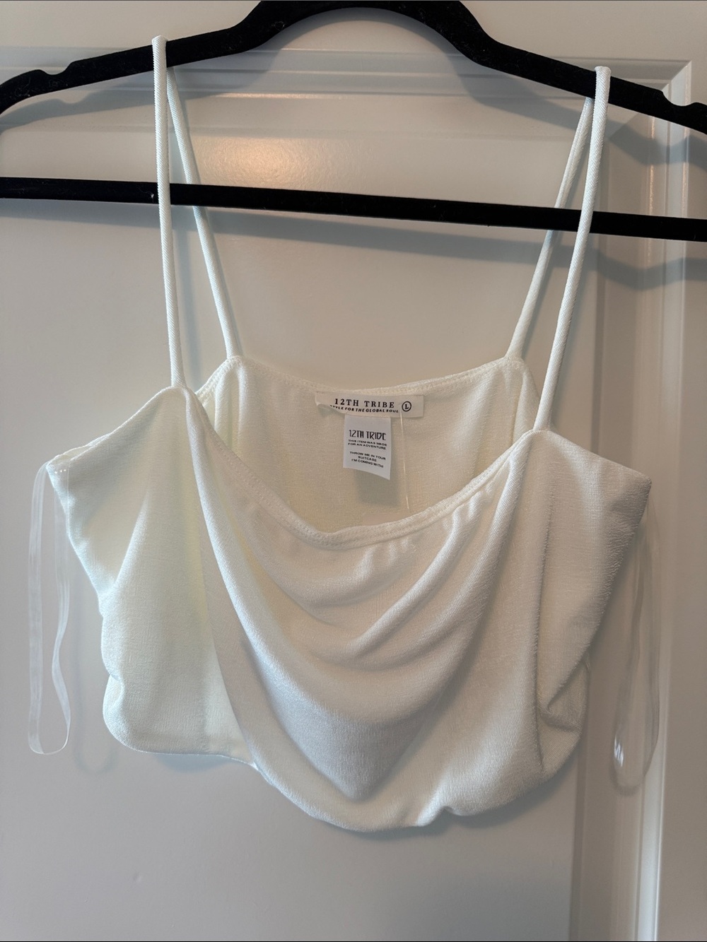 12th Tribe White Draped Cowl Spaghetti Strap Camisole